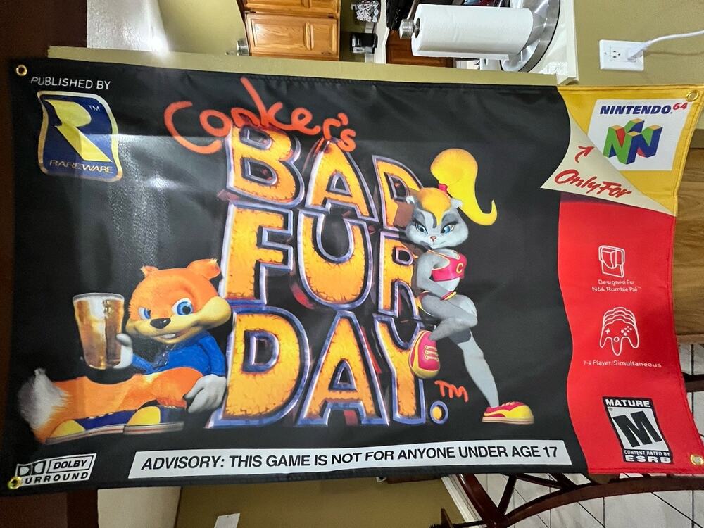 Conker's Bad Fur Day Nintendo N64 5ft Flag Banner Poster 2001 64 Rare Conkers